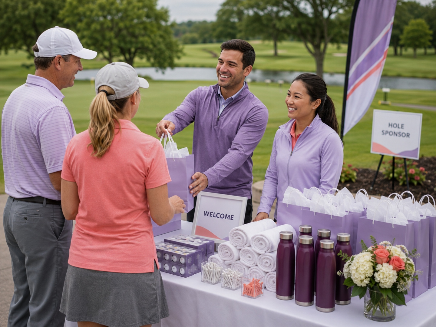 Golf tournament with sponsor signage