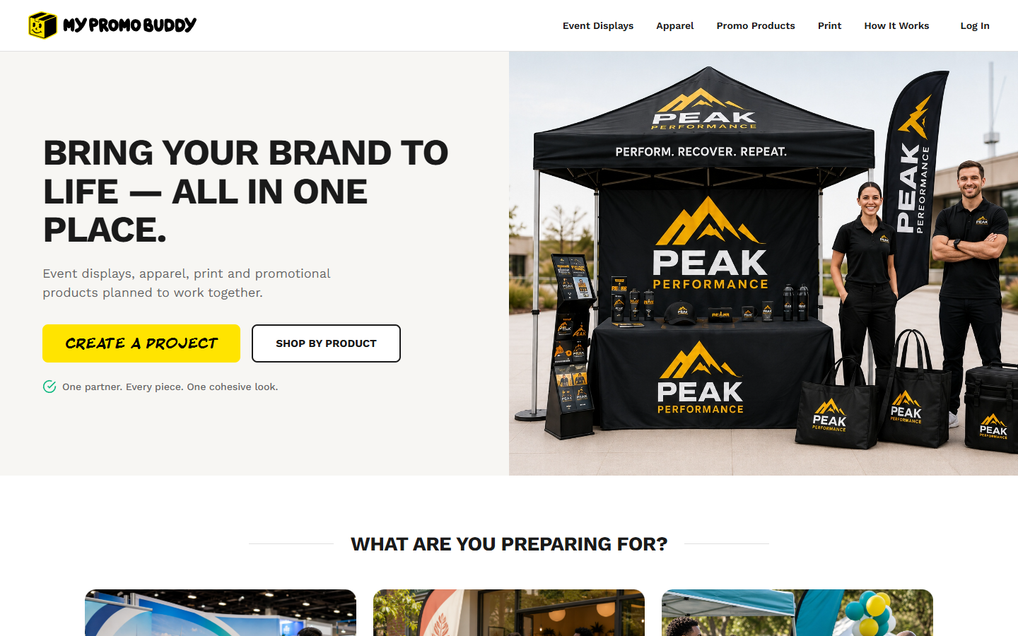 My Promo Buddy homepage with product categories